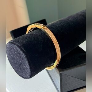 Michael Kors Rose Gold Pave Stone Hinged Bangle/Bracelet Clear Crystals 6.75 In.